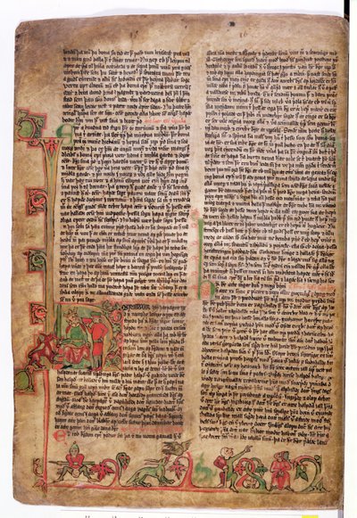 Historiierte Initiale D am Anfang der Saga von Olaf Tryggvason, aus Flateyjarbok (Das Buch von Flatey) spätes 14. Jahrhundert von Icelandic School