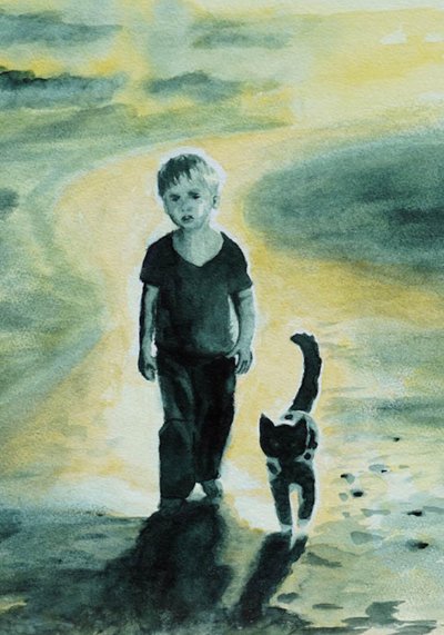 Junge und Katze gehen spazieren von Ida Publishing