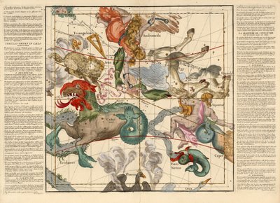 Frühlingsäquinoktium, Tafel 2 aus Globi coelestis in tabulas planas redacti descriptio, veröffentlicht 1674 (handkolorierter Stich) von Ignace Gaston Pardies