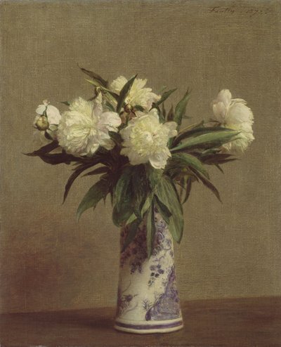 Pfingstrosen in einer blau-weißen Vase, 1872 von Ignace Henri Jean Fantin Latour
