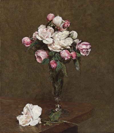 Rosa und weiße Rosen in einem Champagnerglas von Ignace Henri Jean Fantin Latour