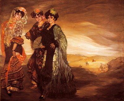 Die drei Cousins (mit den traditionellen spanischen Kostümen der Tänzer) ca. 1903 von Ignacio Zuloaga y Zabaleta