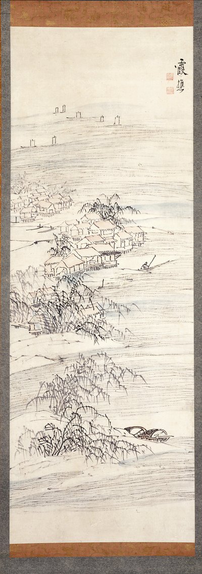 Flussdorf und Angelvergnügen von Ike no Taiga