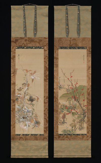 Blumen und Vögel der vier Jahreszeiten, Mitte des 19. Jahrhunderts von Ikeda Koson