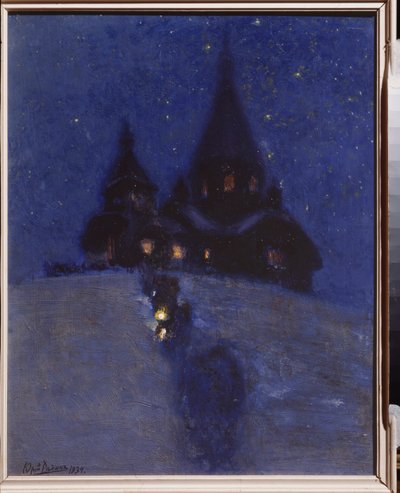 Kirche in Kuokkala (oder Repino, Russland) in der Weihnachtsnacht von Ilya Efimovich Repin
