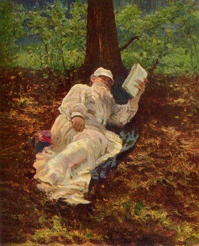 Leo Nikolayevich Tolstoy ruht sich im Wald aus von Ilya Efimovich Repin