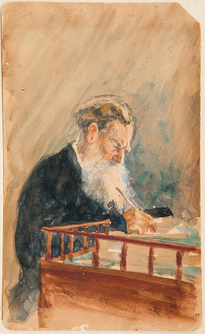 Porträt des Schriftstellers Leo N. Tolstoi (1828-1910) - Ilya Jefimowitsch Repin, Aquarell auf Papier, ca. 1900 - Private Sammlung von Ilya Efimovich Repin