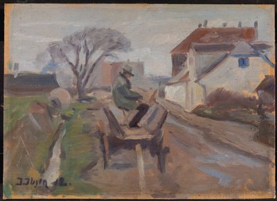 Der Maler Ølund Hansen sitzt in einem Wagen und malt von Immanuel Ibsen