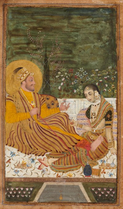 Ali Adil Shah II. von Bijapur mit einer Frau von Indian Art