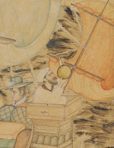 Eine Karavelle, die von einem Seeungeheuer angegriffen wird, Mughal Indien, ca. 1590 von Indian School