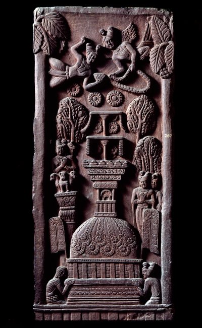 Buddhismus: „Mahaparinirvana oder Parinirvana, Ende der irdischen Existenz des Buddha, Erreichen des Nirvana“ (Detail) von Indian School