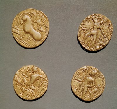 Dinars von Samudragupta (335-375), Kumaragupta I (415-454) und Chandragupta I (320-335) (Gold) von Indian School
