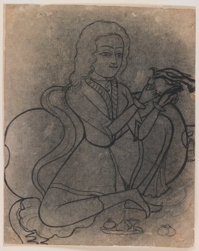 Europäisches Mädchen füttert einen Papagei, ca. 1780 von Indian School