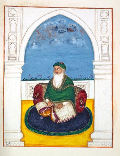 Fakir Imamuddin, aus Das Königreich Punjab, seine Herrscher und Häuptlinge, Band II, ein Band mit 30 Aquarellstudien eines unbekannten indischen Künstlers, ca. 1840 von Indian School