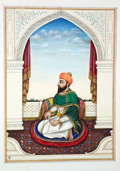 Fakir Syad Aziz-o-Deen, aus Das Königreich Punjab, seine Herrscher und Häuptlinge, Band I, ein Band mit 27 Aquarellstudien eines unbekannten indischen Künstlers, ca. 1840 von Indian School
