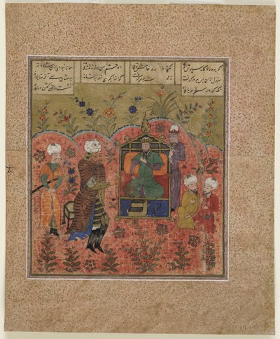 Seite aus einem Schahname (Buch der Könige) von Firdawsi; Rustam vor Kay Kaus von Indian School