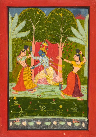 Krishna erhebt eine Maut von den Gopis, ca. 1660 von Indian School