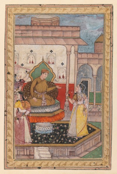 Miniaturmalerei, Hofszene, spätes 16. Jahrhundert von Indian School