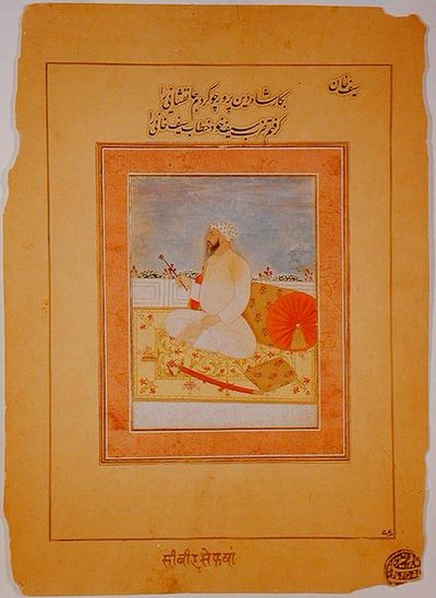 Miniatur von Saif Khan, Gouverneur von Agra, indisch, ca. 1670-80 von Indian School
