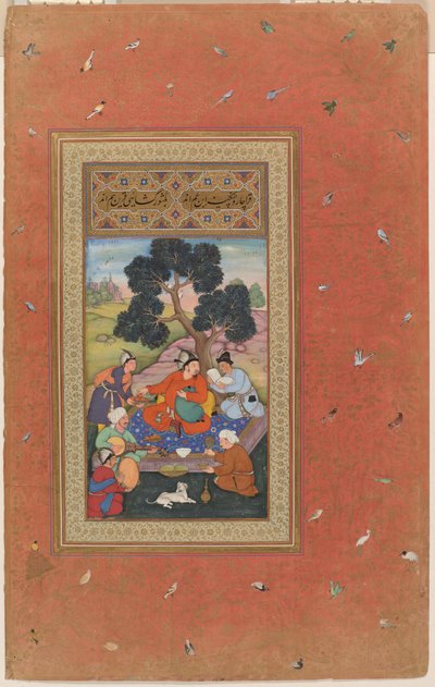 Mongolischer Häuptling und Gefolge, Folio aus dem Gulshan-Album (Rosengarten-Album), ca. 1600 von Indian School