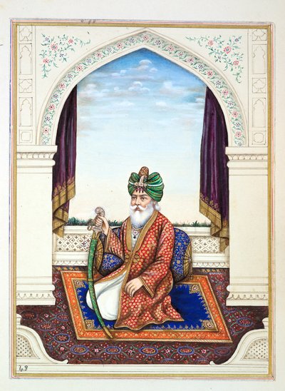 Nawab Mozaffir Khan (Multani), aus Das Königreich Punjab, seine Herrscher und Häuptlinge, Band II, ein Band mit 30 Aquarellstudien eines unbekannten indischen Künstlers, ca. 1840 von Indian School