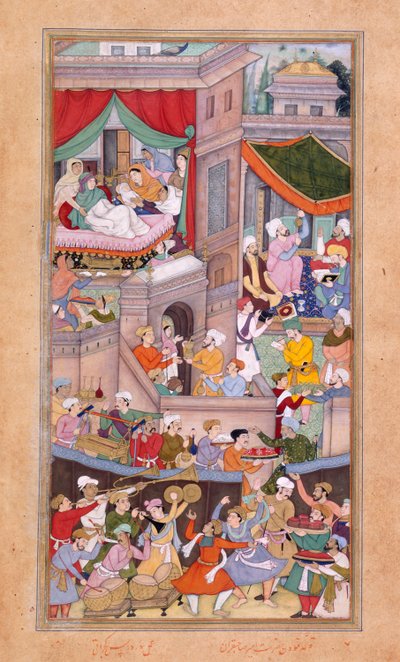 Astrologen erstellen Horoskope während der Feierlichkeiten zur Geburt von Timur (1336) von Surdas Gujarati von Indian School