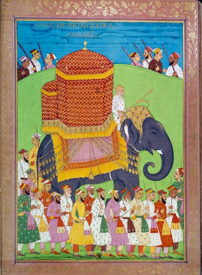 Prinzessin im Sänftensitz auf einem Elefanten am Hof von Shah Alem von Indian School