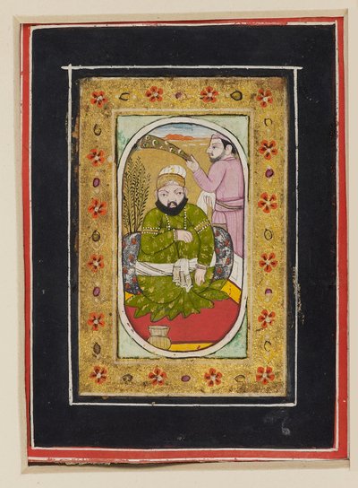 Herrscher in einem grünen Jama, begleitet von einem Morchal-Träger, 2. Hälfte des 18. Jahrhunderts von Indian School