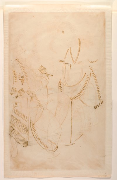 Der Mahant von Tarakeshwar mit seiner Geliebten Elokeshi, die ihm Pan anbietet, Kalighat-Album, ca. 1880 von Indian School