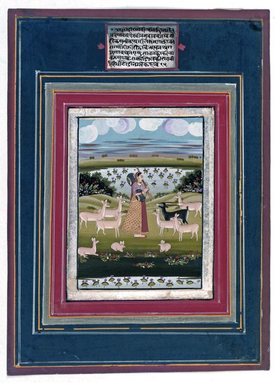 Todi Ragini - Eine Dame spielt eine Vina in einer Landschaft mit Tieren, 1810-20 von Indian School