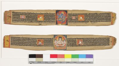 Oben: Tanzender Heruka; Unten: Bodhisattva Sadaksari Avalokitesvara und Begleiter, ca. 1150-1200 von Indian School
