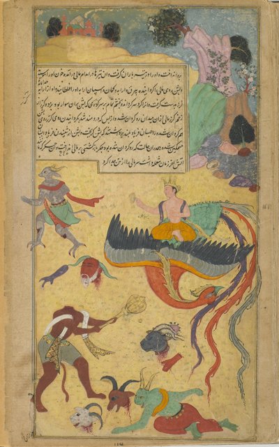 Als Garuda sich vor Schmerzen vom Schlachtfeld abwendet, trennt Visnu Malis Kopf mit einem Diskus ab von Indian School