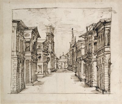 Eine Straße in Perspektive, ca. 1617 von Inigo Jones
