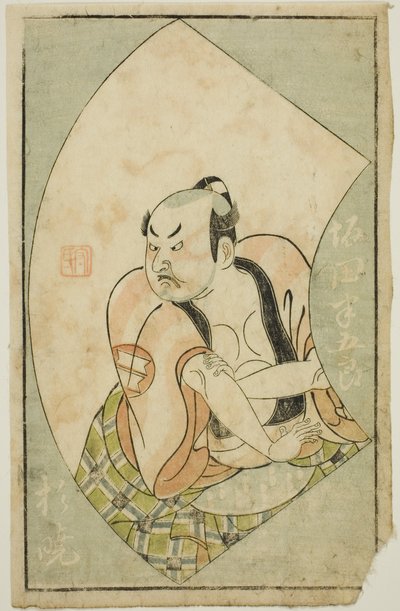 Der Schauspieler Sakata Hangoro II, aus "Ein Bilderbuch der Bühnenfächer (Ehon butai ogi)" von Ippitsusai Bunchō