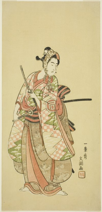 Der Schauspieler Sanogawa Ichimatsu II im Kostüm eines modischen jungen Mannes (Wakashu) von Ippitsusai Bunchō