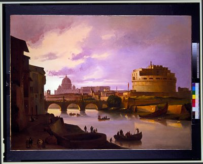 Paar: Blick auf Castel Sant Angelo vom Tiber mit St. Peter im Hintergrund, Blick auf das Kolosseum von Ippolito Caffi