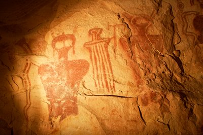 Felsbild um den Thompson Canyon. Die Tafeln sind im Barrier Canyon Stil, 2005 von Ira Block