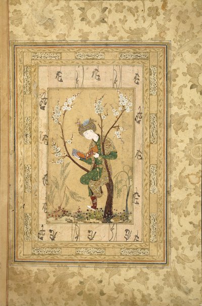 Jugendlicher im Ast eines blühenden Baumes sitzend, 1560er von Iranian Master