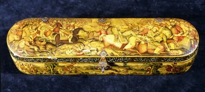 Eine Pappmaché-Federbox, der Deckel bemalt mit der Schlacht von Chaldiran von Iranian School