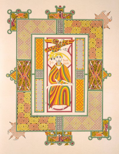 Heiliger Johannes der Evangelist, aus einer Faksimilekopie der Evangelien von Mac Regol, veröffentlicht von Day & Son von Irish School