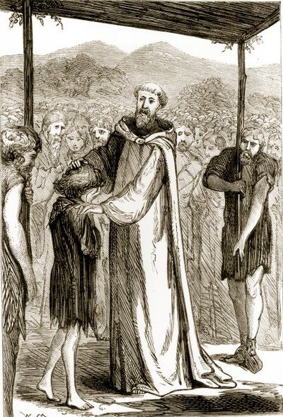 St. Columba segnet einen wilden Jungen, aus The Trias Thaumaturga, oder Drei Wunderwirkende Heilige von Irland, von Mary Cusack (1829-99) veröffentlicht um 1890 von Irish School