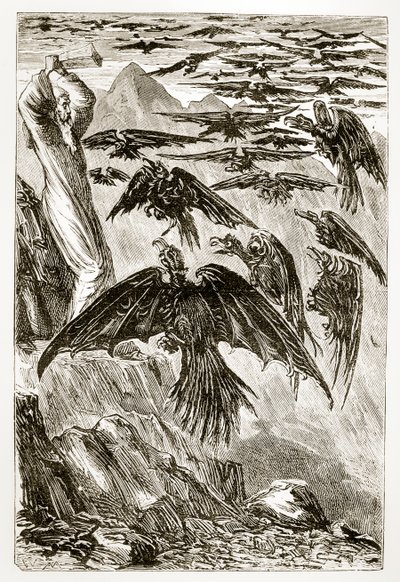 St. Patrick und die Dämonenvögel, aus The Trias Thaumaturga, oder Drei Wunderwirkende Heilige von Irland, von Mary Cusack (1829-99) veröffentlicht um 1890 von Irish School