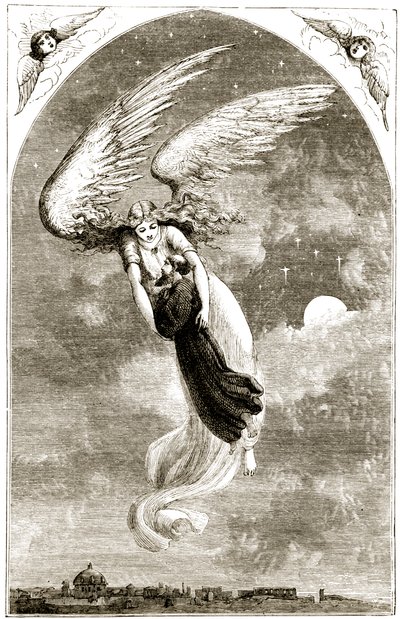 St. Patrick wird von einem Engel nach Rom getragen, aus The Trias Thaumaturga, oder Drei Wunderwirkende Heilige von Irland, von Mary Cusack (1829-99) veröffentlicht um 1890 von Irish School
