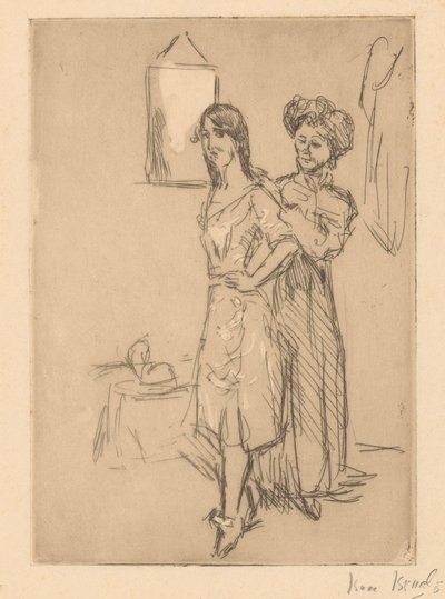Junge Frau bei der Hutmacherin (Bij de modiste) von Isaac Israels (signed by artist)