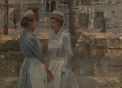 Zwei Dienstmädchen an einer Gracht von Isaac Israels