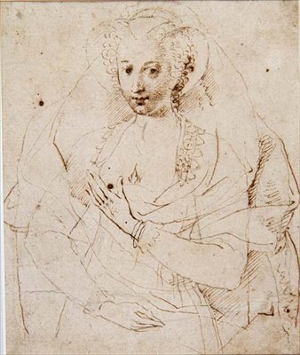 Porträt einer unbekannten Dame, früher genannt Lucy Harrington, Gräfin von Bedford, eine Skizze für ein Miniaturbild (Nr. 3902) ca. 1605 von Isaac Oliver