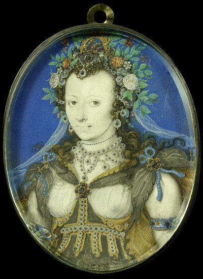Porträt einer Frau in Maskeradekleidung als Flora von Isaac Oliver
