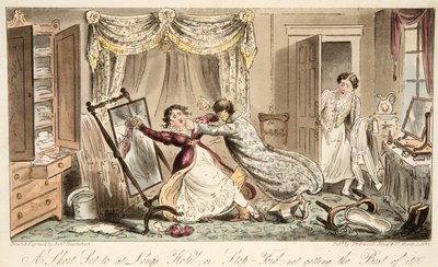 Ein kurzer Kampf im Longs Hotel oder Stop-Ford bekommt nicht das Beste davon, aus The English Spy, veröffentlicht 1824 von Isaac Robert Cruikshank