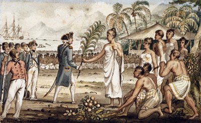 Oatehite, Illustration aus "Die Reisen des Kapitän Cook" von Isaac Robert Cruikshank