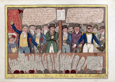 Die Freiheit bei der Wahl oder Jagd nach Popularität und Plumpern für Maxwell, veröffentlicht von G. Humphrey, 1818 (handkolorierte Gravur) von Isaac Robert Cruikshank
